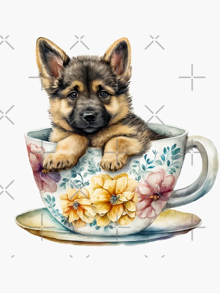 German Shepard Puppy in Floral Tea Cup