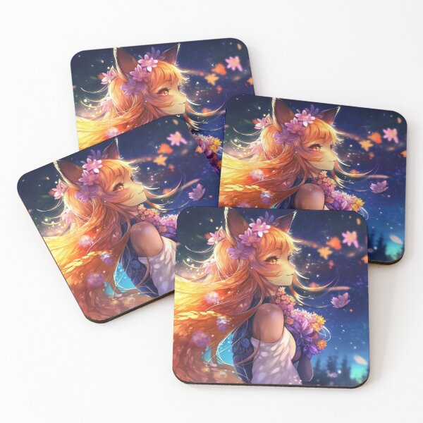 Item preview, Gorgeous Botanical-Themed Kitsune Woman on a Starry Night designed and sold by AngelAndAnimal.