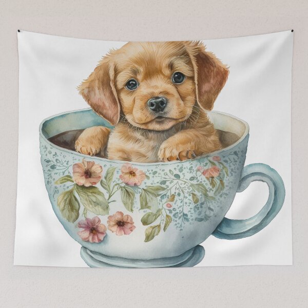 Item preview, Labrador Puppy in Floral Tea Cup designed and sold by ImaginePrintsHQ.