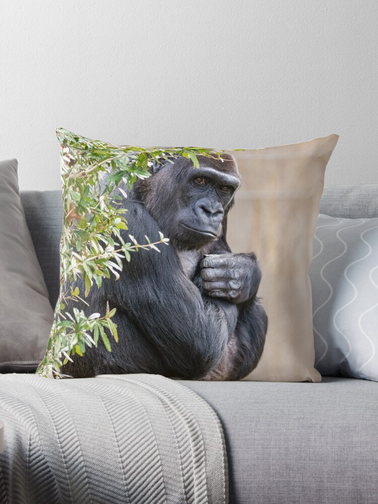 Smirk Gorilla Throw Pillow