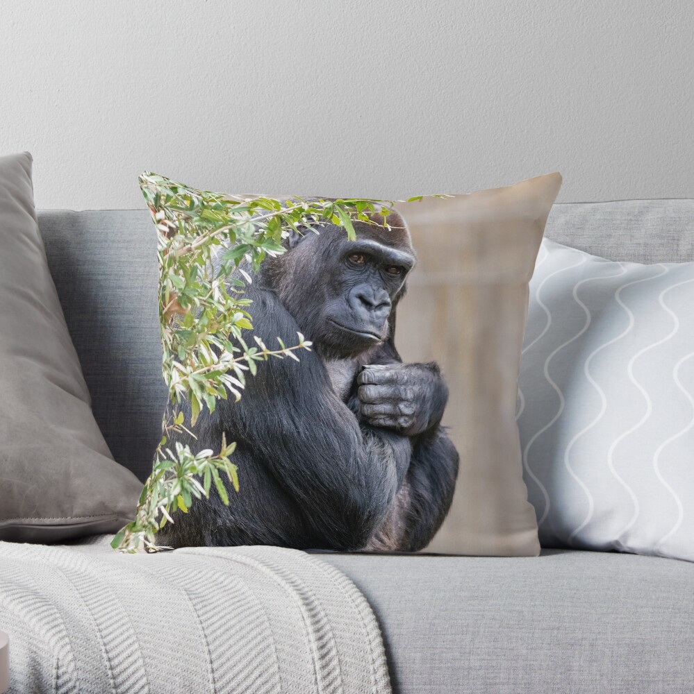 Smirk Gorilla Throw Pillow