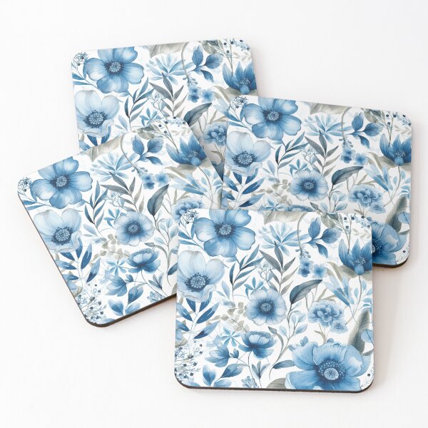 Item preview, Blue Watercolor Flowers Seamless Pattern designed and sold by seamlessStuff.