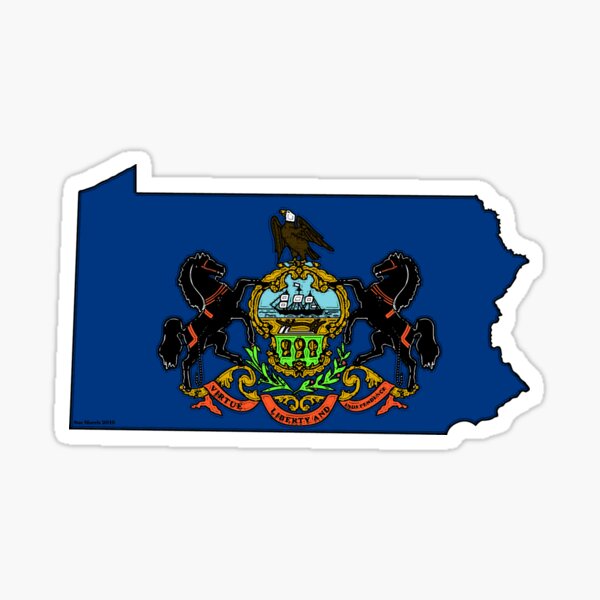 Pennsylvania Map With Pennsylvania State Flag Sticker