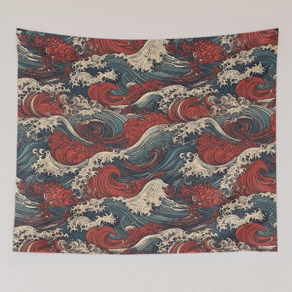 Item preview, Cresting Blue and Red Waves Seamless Pattern designed and sold by seamlessStuff.
