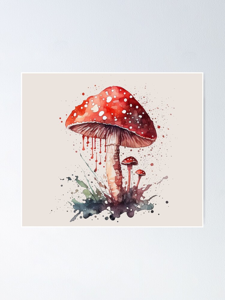 Original Mushrooms Small Gouache Painting, Nature Landscape Still Life  Plant Art