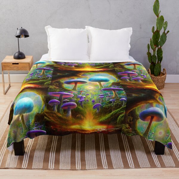 Mushroom Fairyland Psilocybin Fantasy 22 Throw Blanket