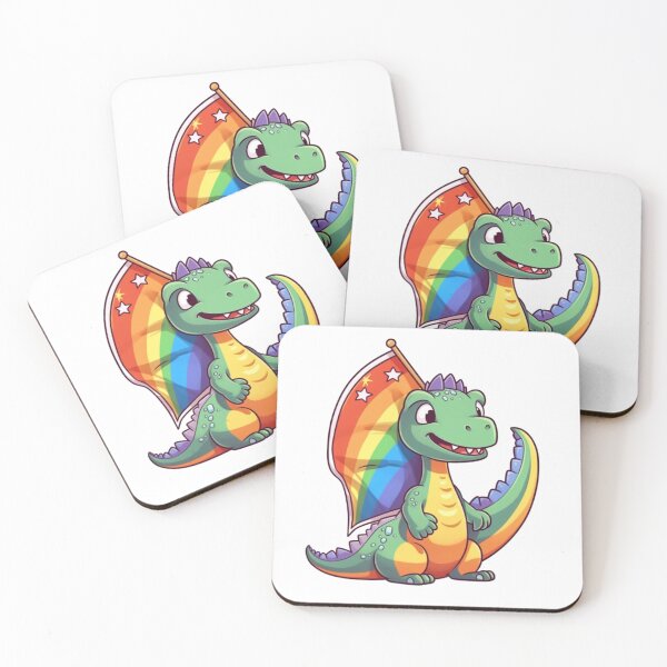 Item preview, Dinosaur Holding Rainbow Flag designed and sold by HandCraftedArt.