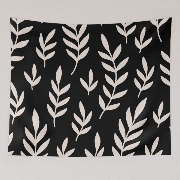 Item preview, White Leaves On Black Background designed and sold by TheCatmeow2000.