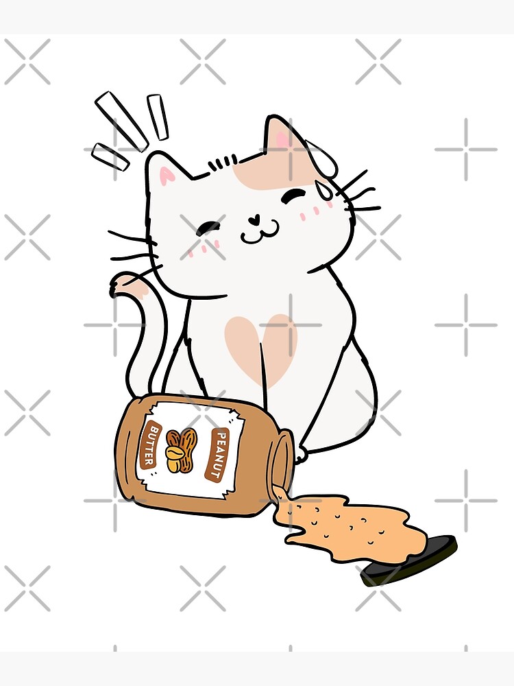 Cute White Cat spilled a jar of peanut butter