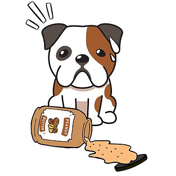 Cute Bulldog spilled a jar of peanut butter