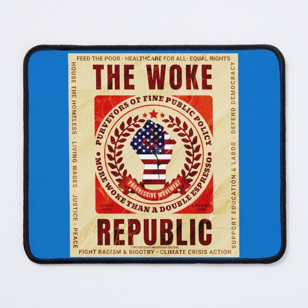 Item preview, PMD00778 Progressive Movement Designs Woke Republic vintage poster design shows you are woke and support progressive goals for progressive Democrats Independents and Bernie Sanders supporters designed and sold by ProgressiveLeft.