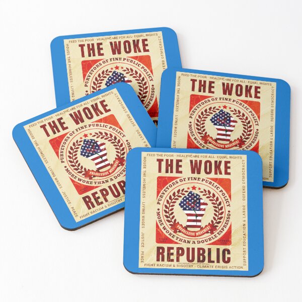 Item preview, PMD00778 Progressive Movement Designs Woke Republic vintage poster design shows you are woke and support progressive goals for progressive Democrats Independents and Bernie Sanders supporters designed and sold by ProgressiveLeft.