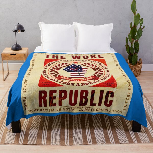 Item preview, PMD00778 Progressive Movement Designs Woke Republic vintage poster design shows you are woke and support progressive goals for progressive Democrats Independents and Bernie Sanders supporters designed and sold by ProgressiveLeft.