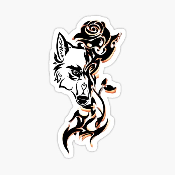 Item preview, Wolf Essential with rose. Tattoo style. designed and sold by BIEZAART.