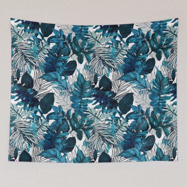 Item preview, Blue ink tropical foliage print designed and sold by cult-andromeda.