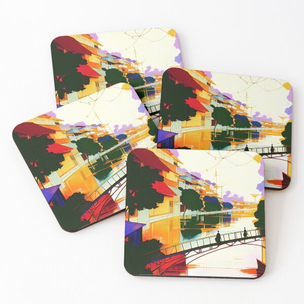 Item preview, Houses on the river bank designed and sold by NanaB-Art.