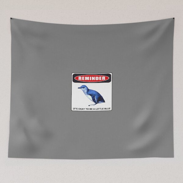 Item preview, Reminder danger sign it's okay to be a little blue penguin (Grey #808080 background)  designed and sold by SBPenguins.