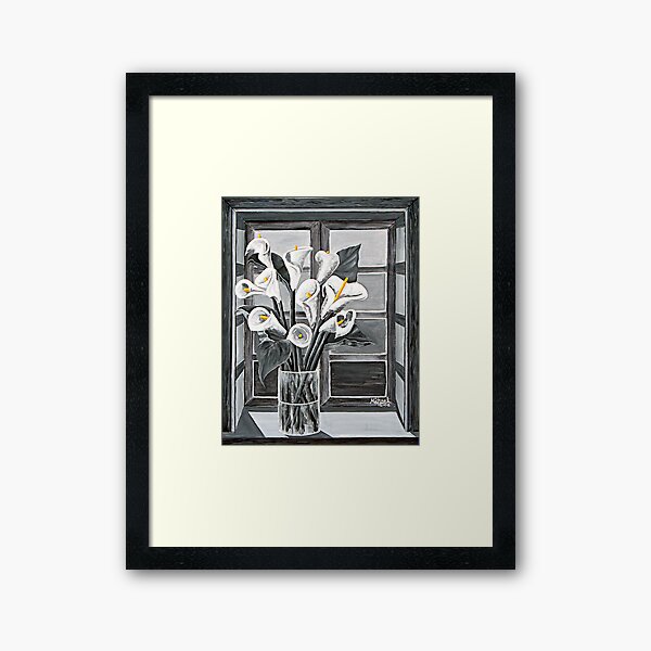 "Lilies in Window" original signed acrylic painting on canvas Framed Art Print