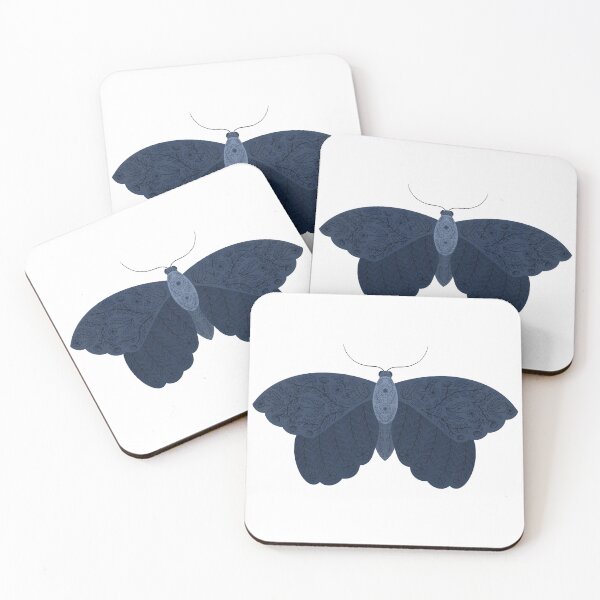 Item preview, Blue monochrome floral moth  designed and sold by LibbyHaggerArt.