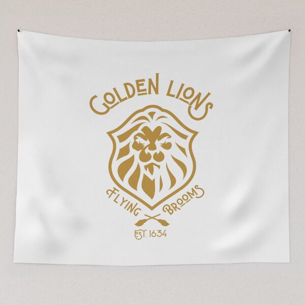 Aperçu de l'œuvre Golden Lions Flying Brooms Team créée et vendue par WhatTeeFox.