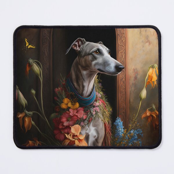Item preview, Portrait of a greyhound dog among roses, aloe vera and plants designed and sold by hAITHAM1985.
