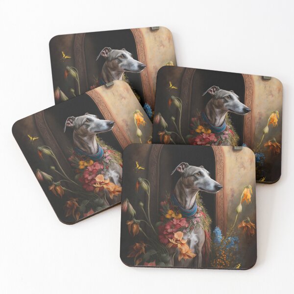 Item preview, Portrait of a greyhound dog among roses, aloe vera and plants designed and sold by hAITHAM1985.
