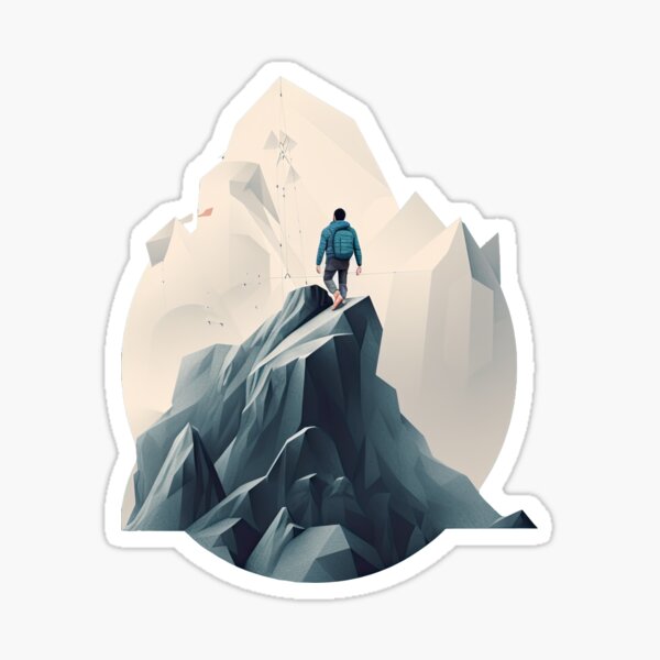 Illustration of a mountaineer climbing a mountain Sticker