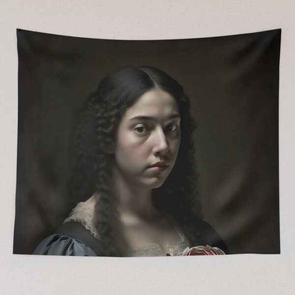 Item preview, Sad Young Woman Moody Vintage Dark Painting  designed and sold by WalterWhatFace.