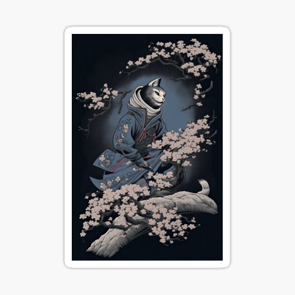 Ancient japanese style samurai cat Sticker