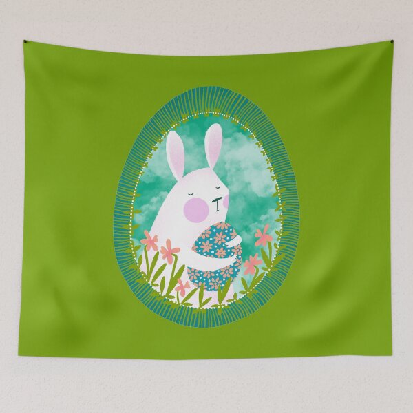 Item preview, Cute white bunny with floral easter egg decoration, version 2 designed and sold by IULIART.