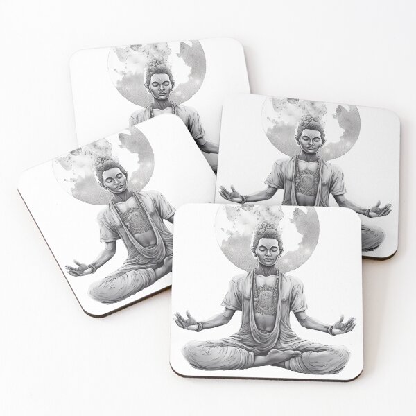 Item preview, Man meditating in space with the moon designed and sold by Mulakart.