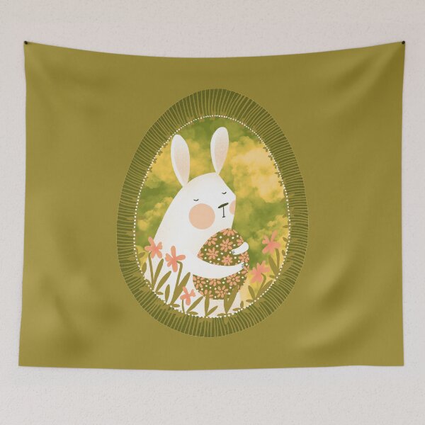 Item preview, Cute white bunny with floral easter egg decoration, version 4 designed and sold by IULIART.