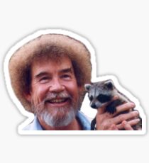 Happy Bob Ross Holding Raccoon Sticker
