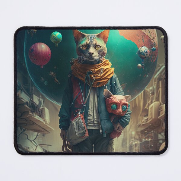 Item preview, Environmentalist Cyberpunk Cat celebrating Earth Day - surrealist AI Generated Art designed and sold by Flowsaiartshop.