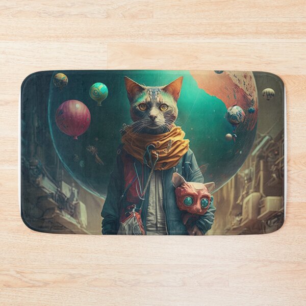 Item preview, Environmentalist Cyberpunk Cat celebrating Earth Day - surrealist AI Generated Art designed and sold by Flowsaiartshop.