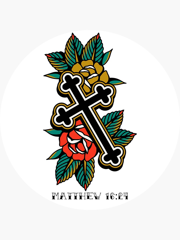 Traditional Tattoo Flash Cross With Banner Design 5x7 In. - Etsy