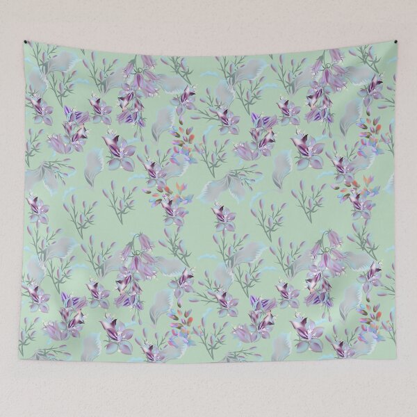 Aperçu de l'œuvre Orchidées Violettes Sur Fond Jaune Vert Motif Floral créée et vendue par Jaydee001.