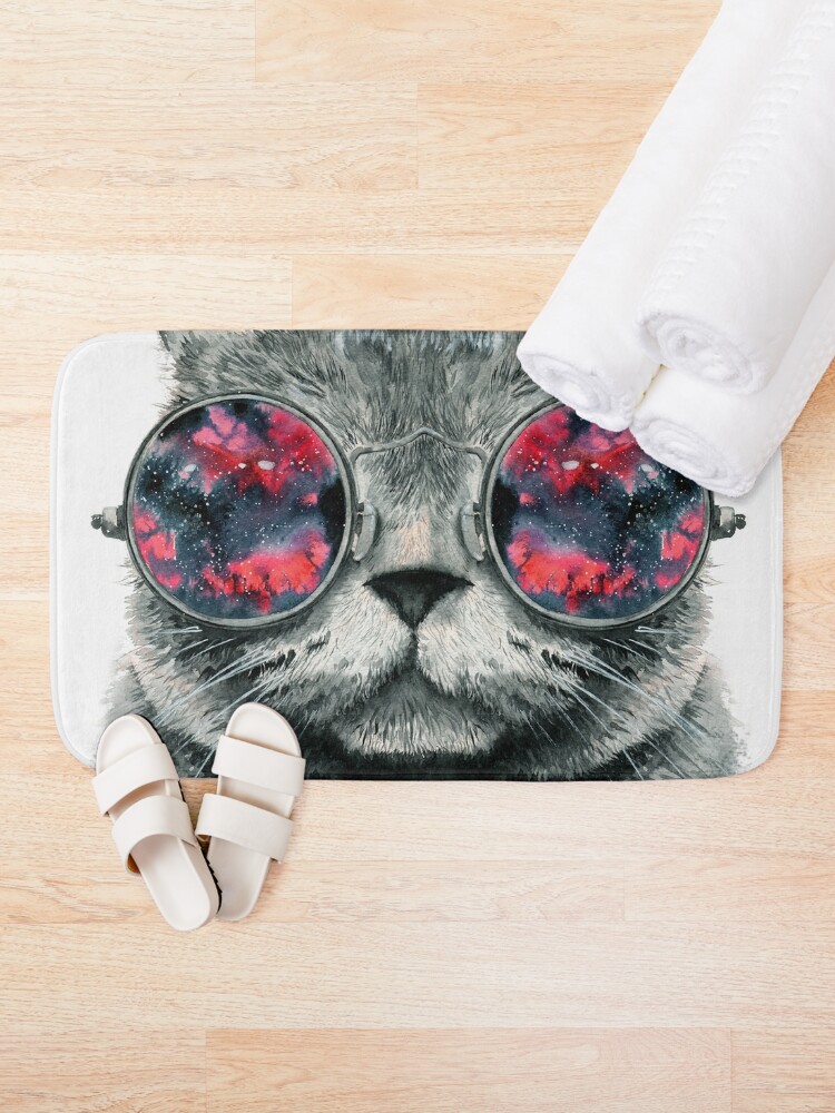 sneaky cat Bath Mat for Sale by lauragraves