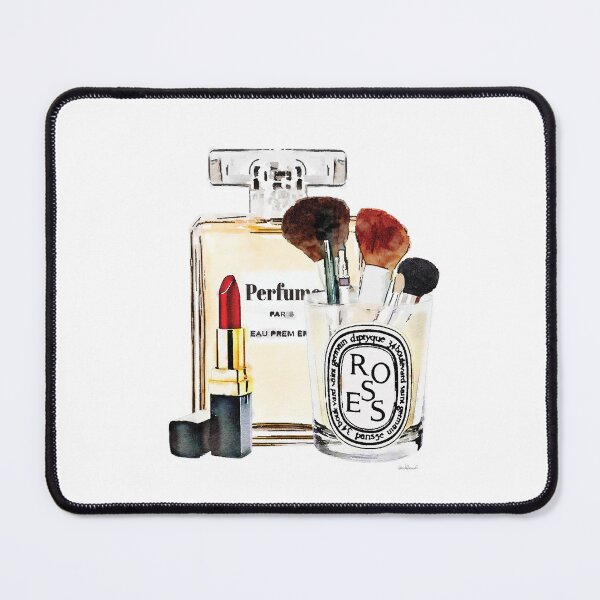 Item preview, Watercolor Perfume bottle with lipstick and makeup brushes designed and sold by AmandaGreenwood.