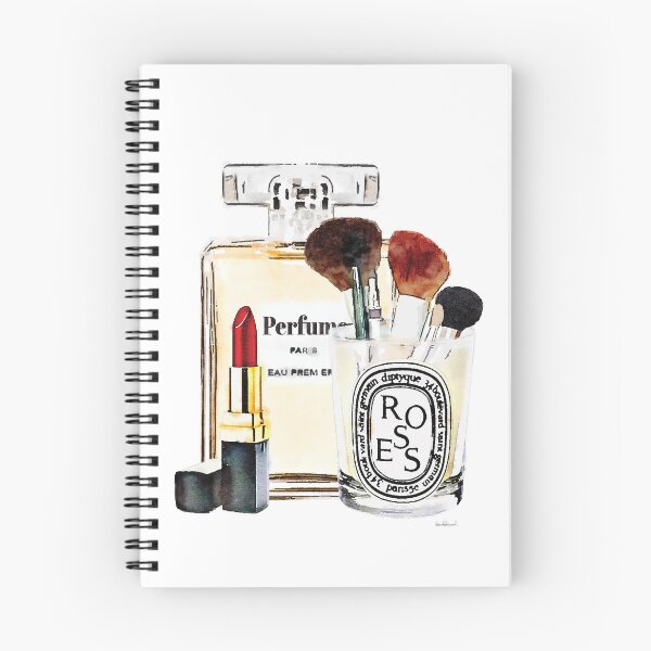 Item preview, Watercolor Perfume bottle with lipstick and makeup brushes designed and sold by AmandaGreenwood.