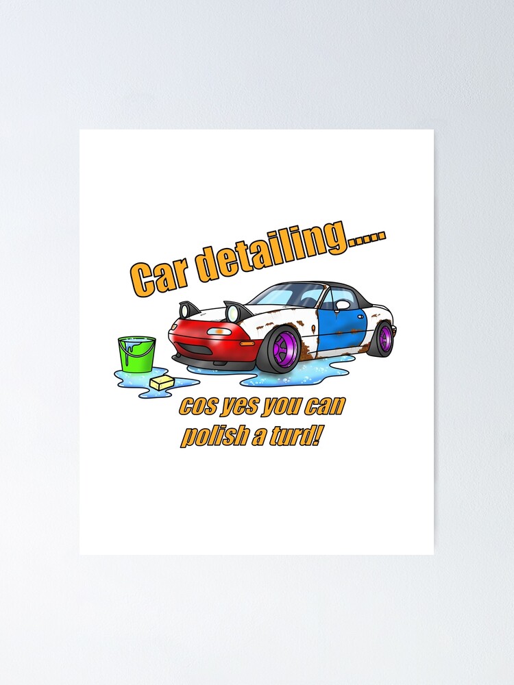 Lustige Autoreinigung! Autowäsche! Professionelle Autopflege! Roadster! |  Poster