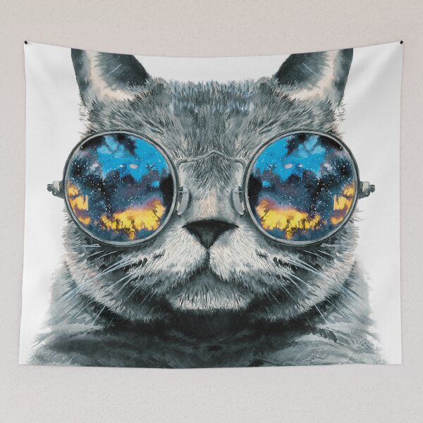 Item preview, Watercolor cat in blue glasses designed and sold by MaryWatercolor.