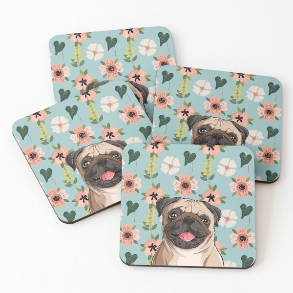 Item preview, Pug Dog Head with Spring Flower Pattern Background designed and sold by SeasonalDogs.