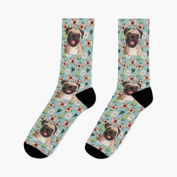 Item preview, Pug Dog Head with Spring Flower Pattern Background designed and sold by SeasonalDogs.
