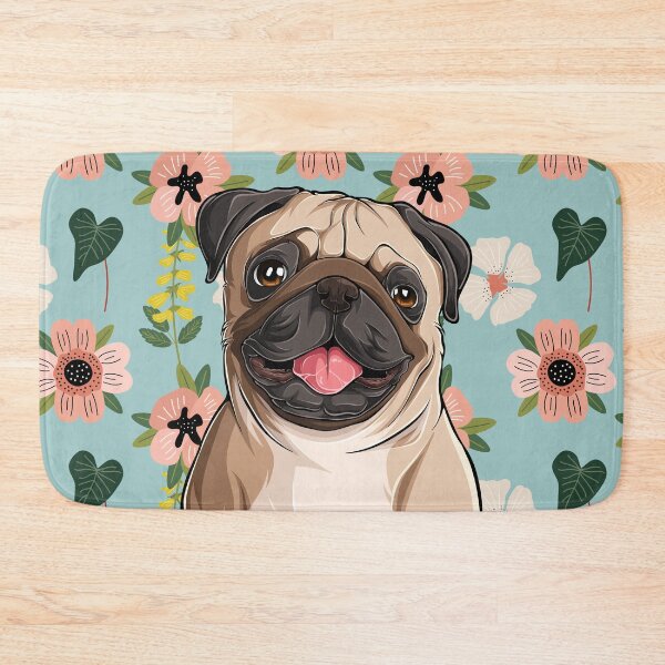 Item preview, Pug Dog Head with Spring Flower Pattern Background designed and sold by SeasonalDogs.