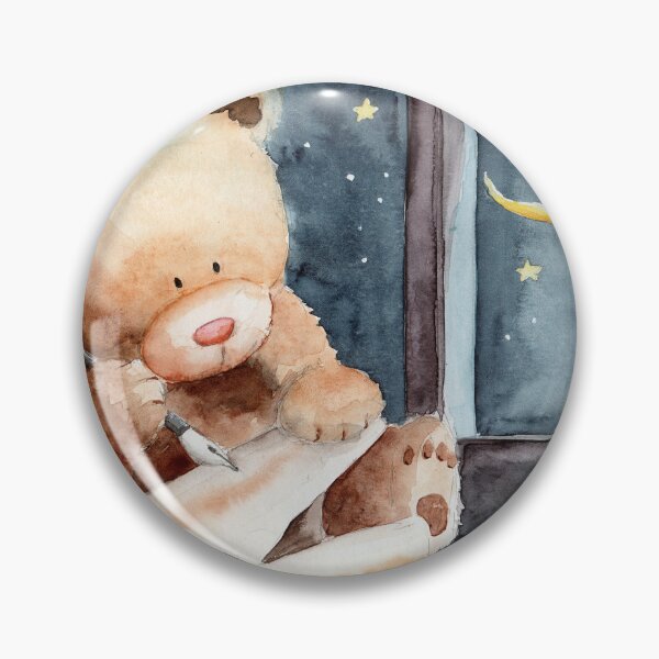 Item preview, Watercolor illustration of a teddy bear writing a letter to Santa Claus in a room with a decorated christmas tree designed and sold by MaryWatercolor.