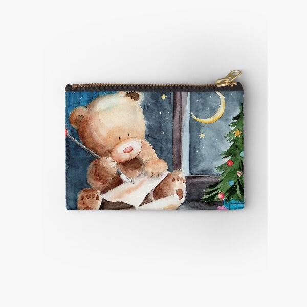Item preview, Watercolor illustration of a teddy bear writing a letter to Santa Claus in a room with a decorated christmas tree designed and sold by MaryWatercolor.