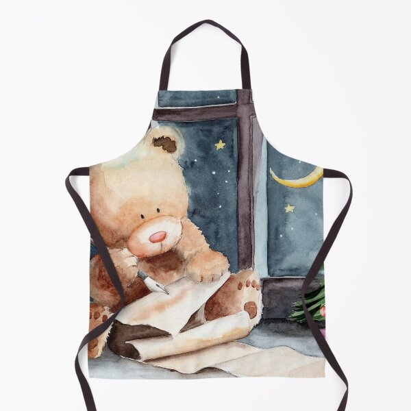 Item preview, Watercolor illustration of a teddy bear writing a letter to Santa Claus in a room with a decorated christmas tree designed and sold by MaryWatercolor.