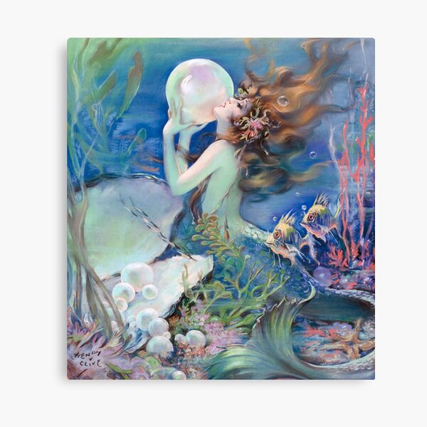 Vintage Mermaid painting, mythological being Canvas Print