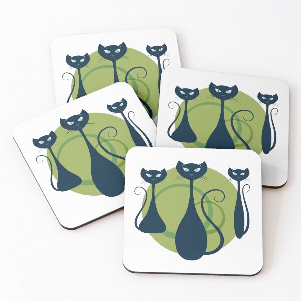 Item preview, MCM, Mid-Century Cats on green designed and sold by Design Sparkes.